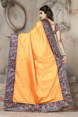 Orange plain paper cotton saree with blouse 2