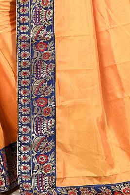 Orange plain paper cotton saree with blouse 3