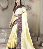 Cream plain paper cotton saree with blouse
