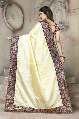 Cream plain paper cotton saree with blouse 2