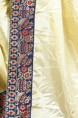 Cream plain paper cotton saree with blouse 3