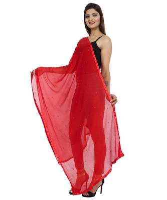 red Chiffon Moti Work Dupatta 2