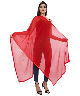 red Chiffon Moti Work Dupatta 3