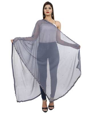 grey  Chiffon Moti Work Dupatta 1