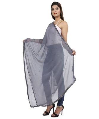 grey  Chiffon Moti Work Dupatta 2
