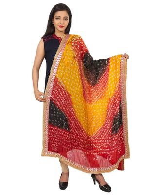 red Silk Bandhej Dupatta With Gotta Patti Border 1
