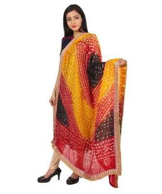 red Silk Bandhej Dupatta With Gotta Patti Border 2