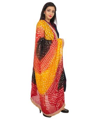 red Silk Bandhej Dupatta With Gotta Patti Border 3