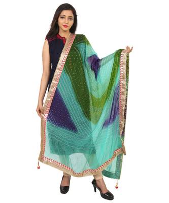 blue Silk Bandhej Dupatta With Gotta Patti Border 1