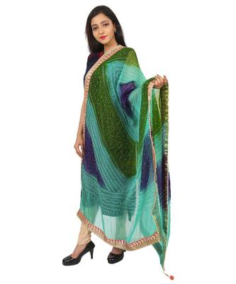 blue Silk Bandhej Dupatta With Gotta Patti Border 2