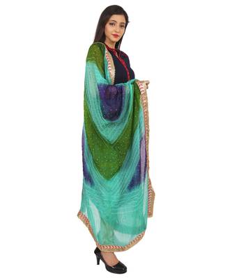 blue Silk Bandhej Dupatta With Gotta Patti Border 3