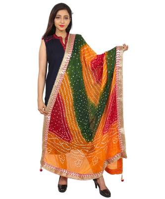 red Silk Bandhej Dupatta With Gotta Patti Border 1