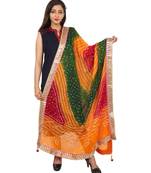 red Silk Bandhej Dupatta With Gotta Patti Border