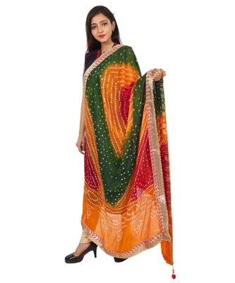 red Silk Bandhej Dupatta With Gotta Patti Border 2