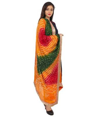 red Silk Bandhej Dupatta With Gotta Patti Border 3