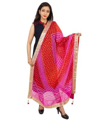 pink Silk Bandhej Dupatta With Gotta Patti Border 1