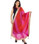 pink Silk Bandhej Dupatta With Gotta Patti Border