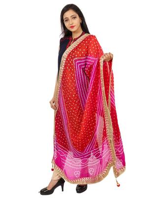 pink Silk Bandhej Dupatta With Gotta Patti Border 2