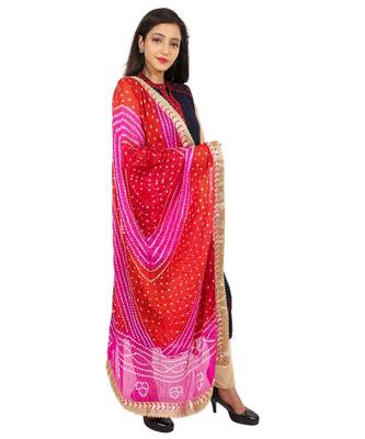 pink Silk Bandhej Dupatta With Gotta Patti Border 3