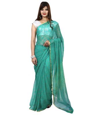 Turquoise Blue plain chiffon saree with blouse 1