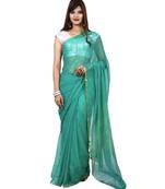 Turquoise Blue plain chiffon saree with blouse