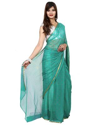 Turquoise Blue plain chiffon saree with blouse 3