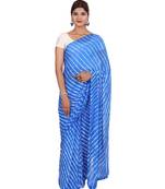 Sky Blue Laheria plain chiffon saree with blouse