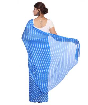 Sky Blue Laheria plain chiffon saree with blouse 4