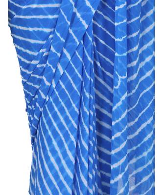 Sky Blue Laheria plain chiffon saree with blouse 5