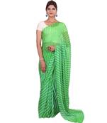 Green Laheria plain chiffon saree with blouse