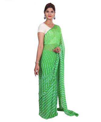Green Laheria plain chiffon saree with blouse 3