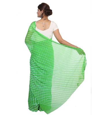 Green Laheria plain chiffon saree with blouse 4