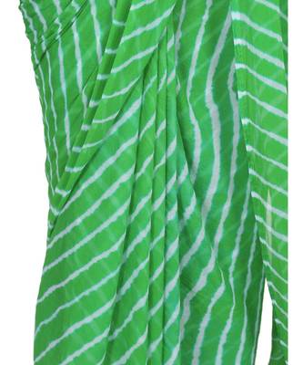 Green Laheria plain chiffon saree with blouse 5