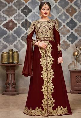 Maroon embroidered faux georgette salwar 1