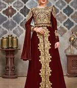 Maroon embroidered faux georgette salwar