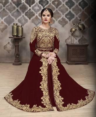Maroon embroidered faux georgette salwar 2