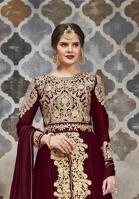 Maroon embroidered faux georgette salwar 3