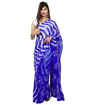 Royal Blue plain chiffon saree with blouse 1