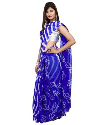 Royal Blue plain chiffon saree with blouse 2