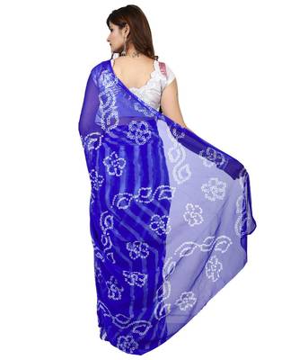 Royal Blue plain chiffon saree with blouse 4