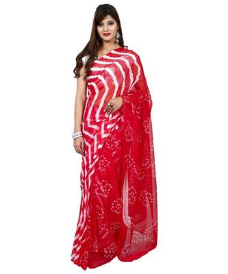Red plain chiffon saree with blouse 1