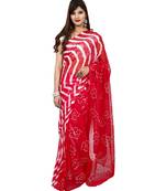 Red plain chiffon saree with blouse