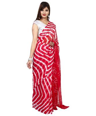 Red plain chiffon saree with blouse 3