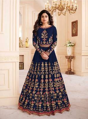 Navy-blue embroidered silk salwar 1