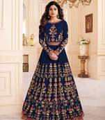 Navy-blue embroidered silk salwar
