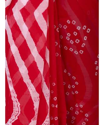Red plain chiffon saree with blouse 5