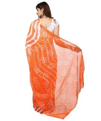 Orange Colour plain chiffon saree with blouse 4