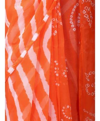 Orange Colour plain chiffon saree with blouse 5