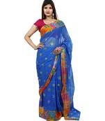 Blue Colour plain chiffon saree with blouse