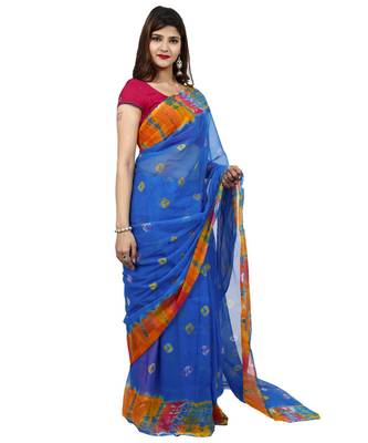 Blue Colour plain chiffon saree with blouse 3